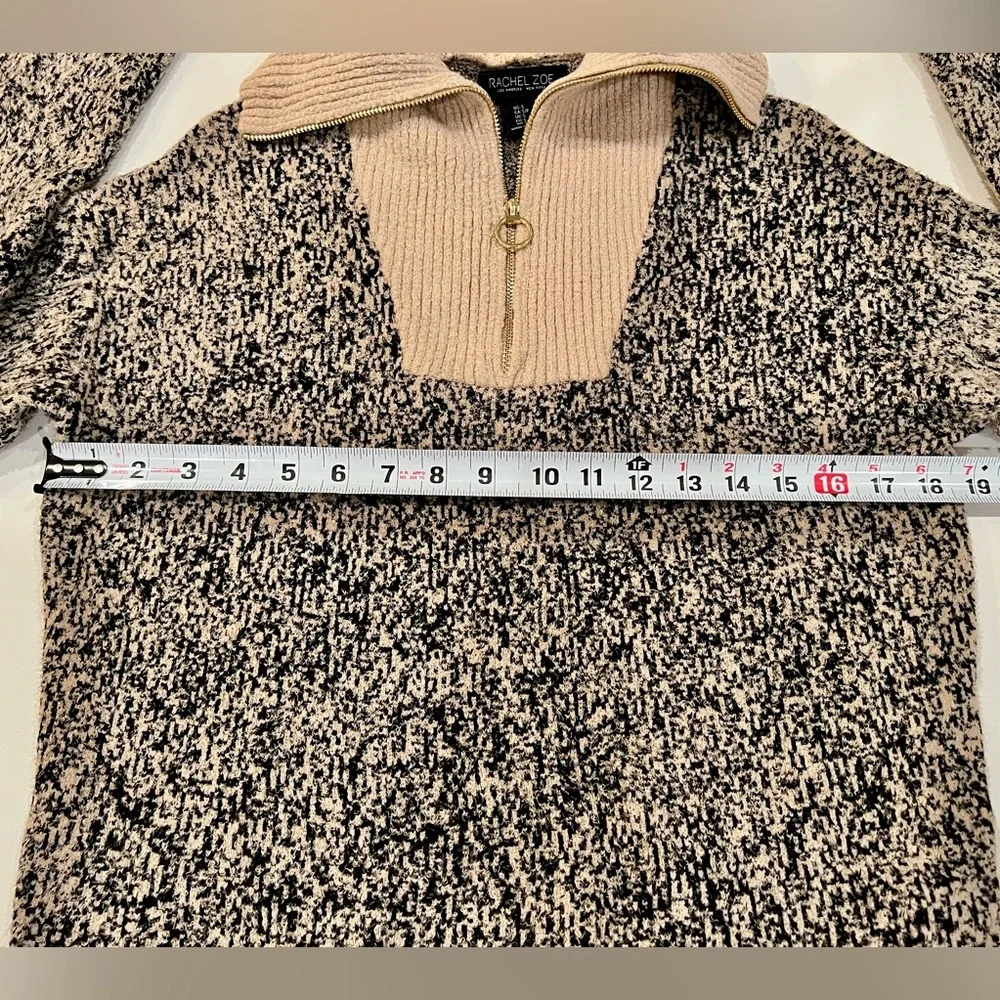 Rachel Zoe Quarter Zip Small Collared Sweater Tan Black - Picture 8 of 13
